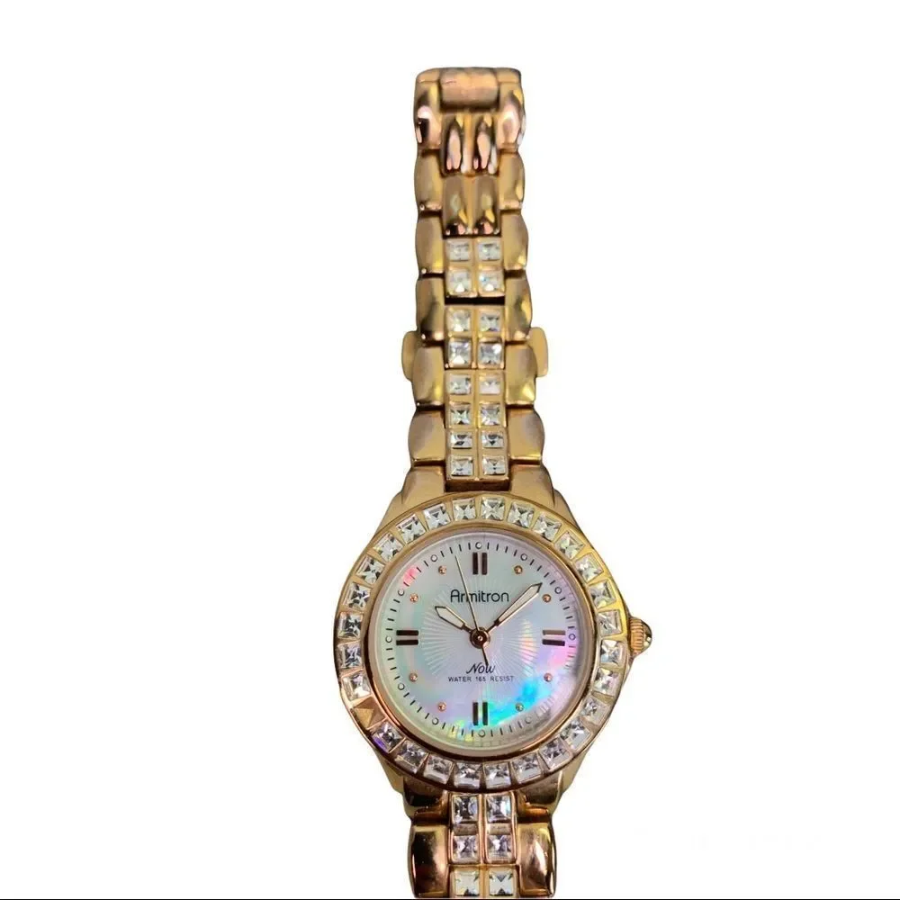 Armitron Now Gold-tone round mother of pearl face Quartz Watch